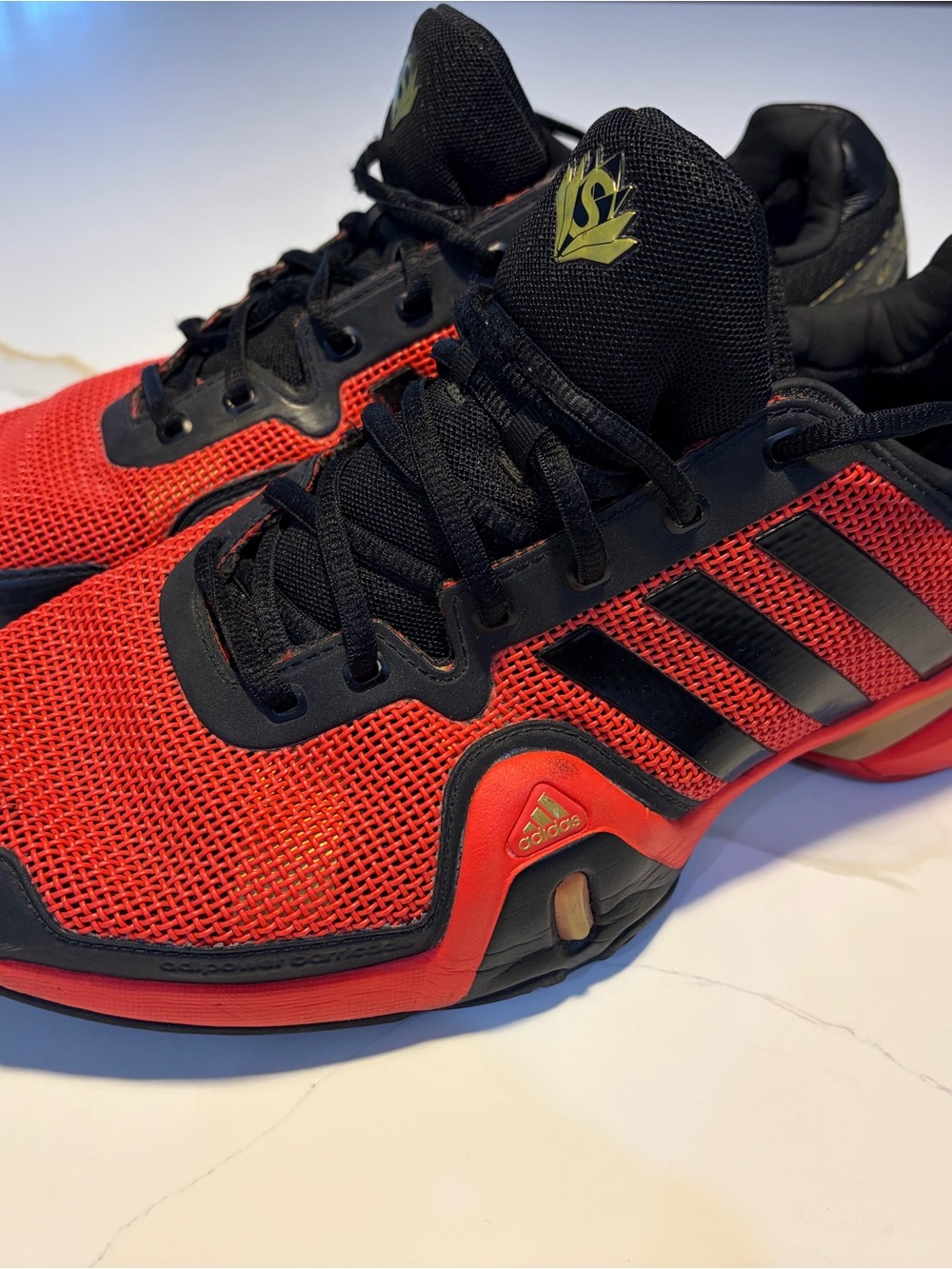 adidas Red and Black Mesh Athletic Shoes